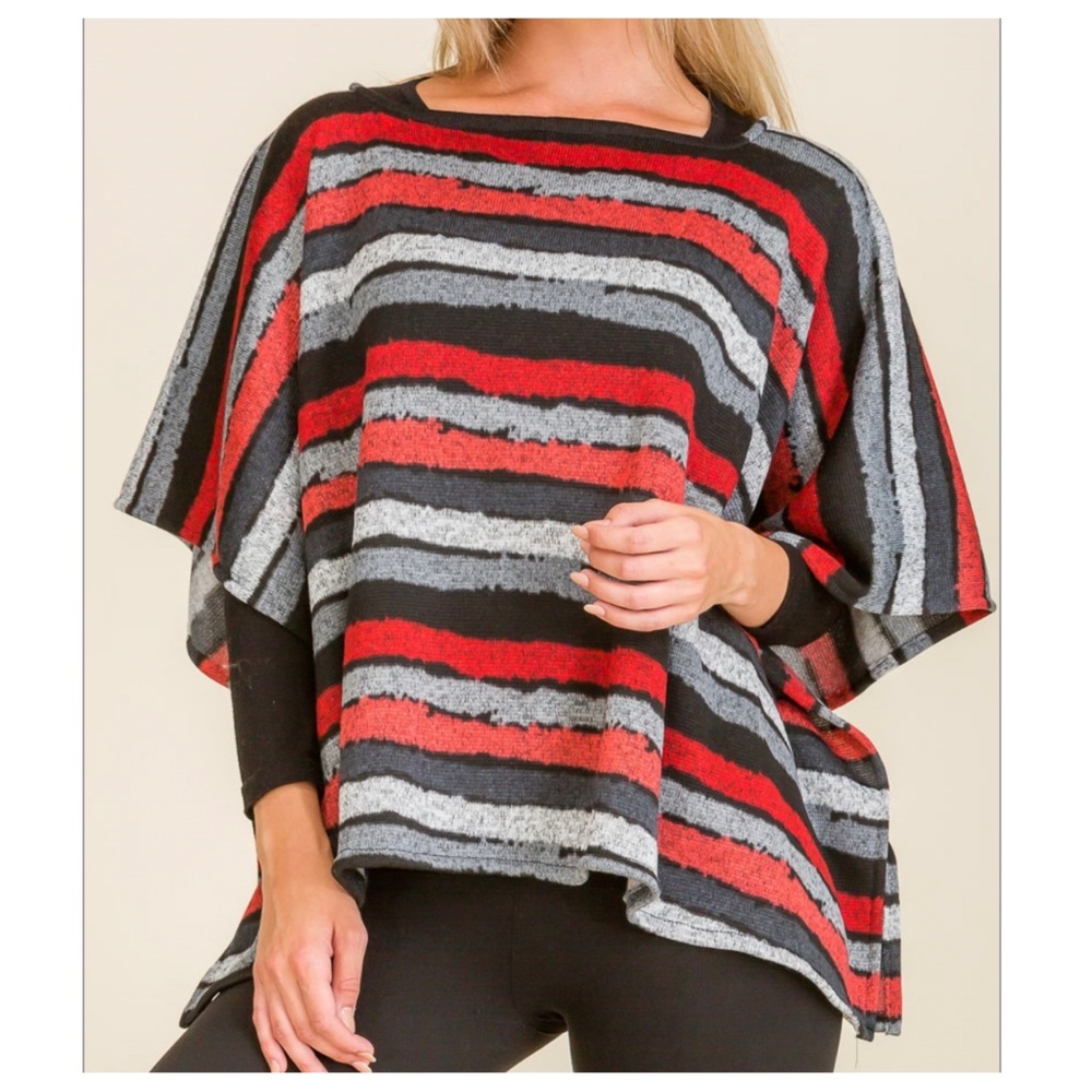 #06 Chic Oversize color Block Striped Poncho Tunic